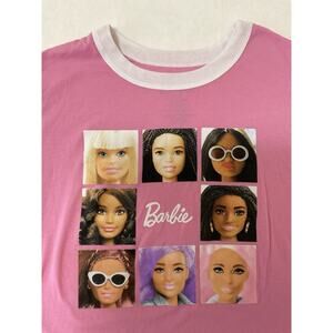 Barbie Women’s Lounge Top Size M (8–10) Pink White Cropped Top